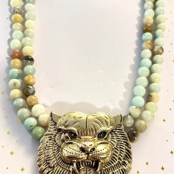 Asal Amazonite Tiger Statement Beaded Necklace - Picture 4 of 6
